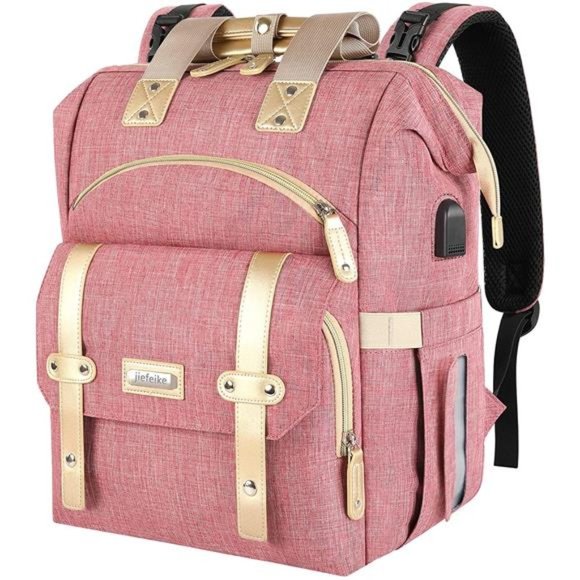 Diaper Bag Backpack, Insulated Pockets Portable Baby Nappy Bags - Pink - Picture 1 of 6